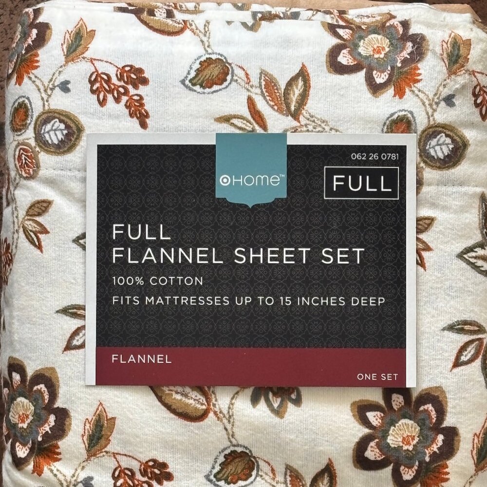 4-pc Target Home Fall Floral FULL Size Cotton Flannel Sheet Set COMFY WARM